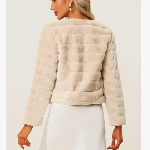 NEW Allegra K Jacket Faux Fur Collarless Open Front NWT Soft Lined Small - Picture 3 of 6